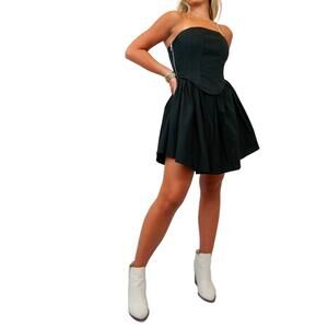 NEW BABY PINK strapless babydoll corset dress in black